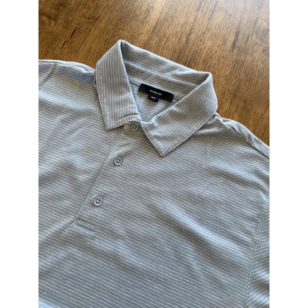 Vince Men's Size M Polo Shirt Gray Striped Short Sleeve Casual Knit Top Golf